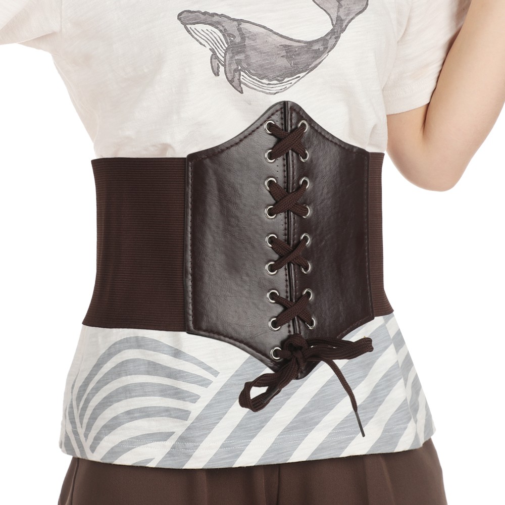 Đai Nịt Bụng Corset Bằng Da Co Giãn Thắt Nơ Trước Kiểu Gothic Cho Nữ