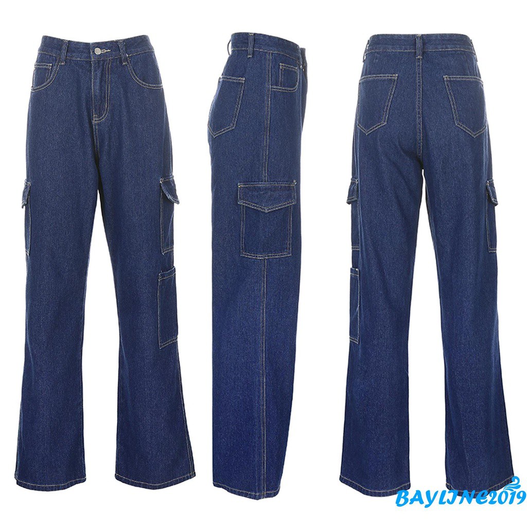 Quần jean dài ống rộng thời trang cho phái nữ màu đen tùy chọn