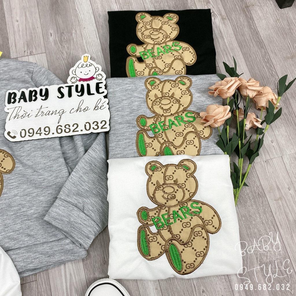 Áo thu đông dài tay bé gái "BEARS" 14-45kg cho bé gái 4-14 tuổi. Chất liệu da cá, gấu thêu đáp nổi. G47