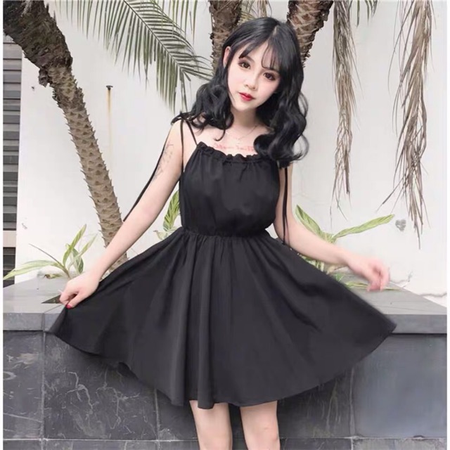 Đầm xoè 2 dây chun eo