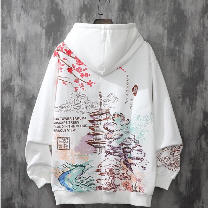 Áo Hoodie Dáng Rộng In Hình Hoa Anh Đào Kiểu Retro Nhật Bản Thời Trang Cao Cấp Cho Nam