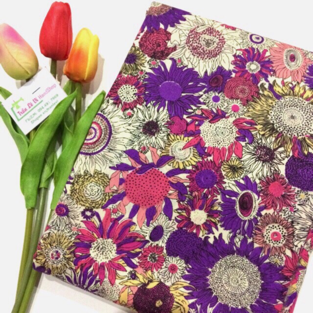 #V94🌻 VẢI TWILL HOẠ TIẾT HOA HƯỚNG DƯƠNG MAY ĐỒ CHO TRẺ EM, DOLL, OBITSU, DIY, DECOR, HANDMADE, QUILTING, SCRUNCHIES