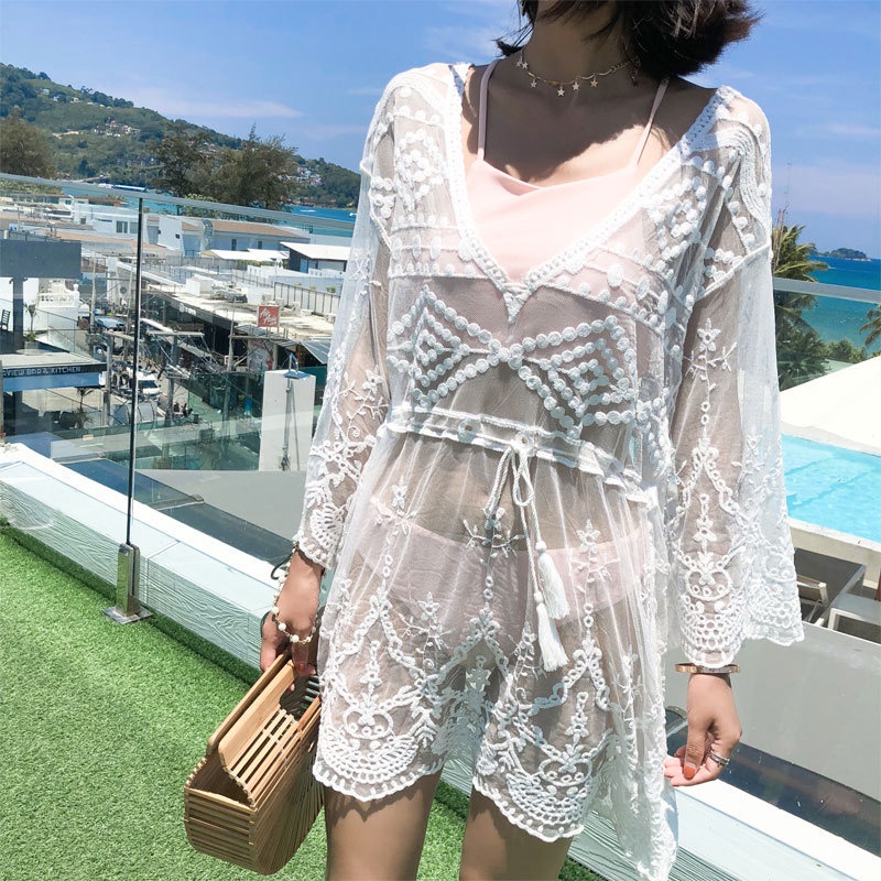 Áo khoác lưới tay cánh dơi cổ chữ V phối dây rút thời trang quyến rũ cho nữ
 | BigBuy360 - bigbuy360.vn