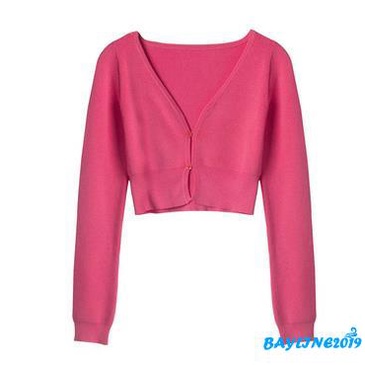 Áo croptop dệt kim tay dài cổ chữ v màu sắc đơn giản cho nữ