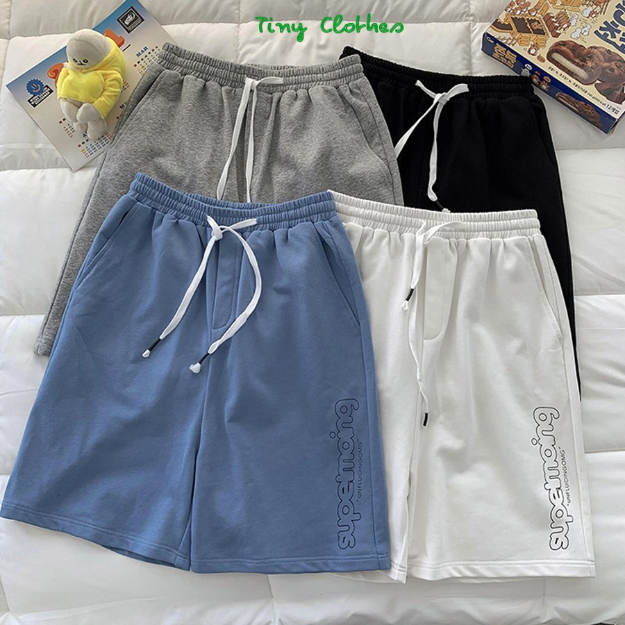 Quần đùi unisex thể thao - Quần short phối chữ chất liệu cotton dày dặn