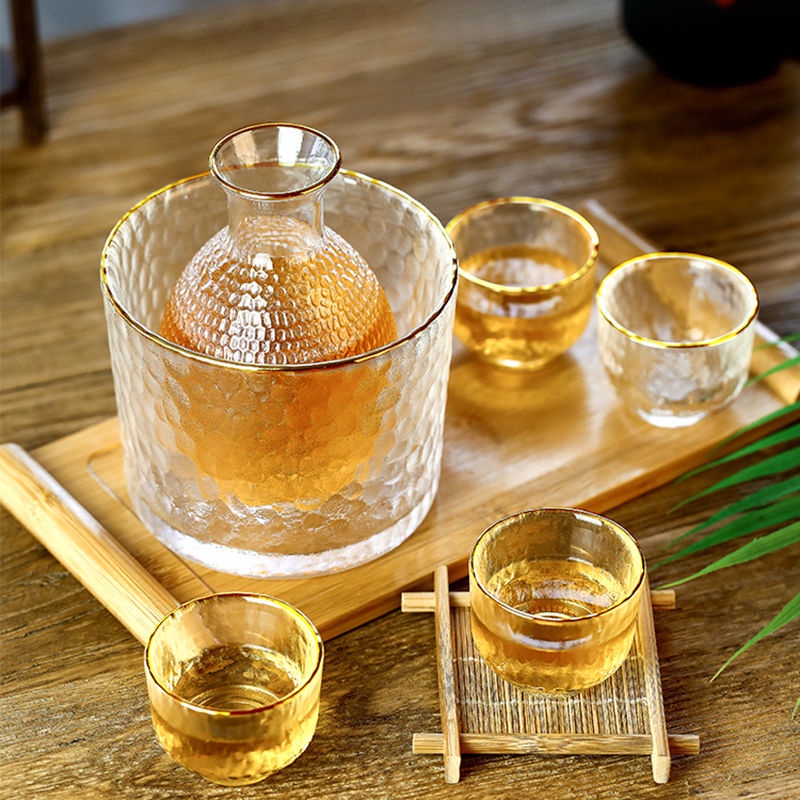 Bộ rượu phong cách Nhật Bản mới, ly sake thủy tinh, bình rượu shochu, rượu trái cây, ly rượu trắng, ấm rượu, bộ sáu mảnh