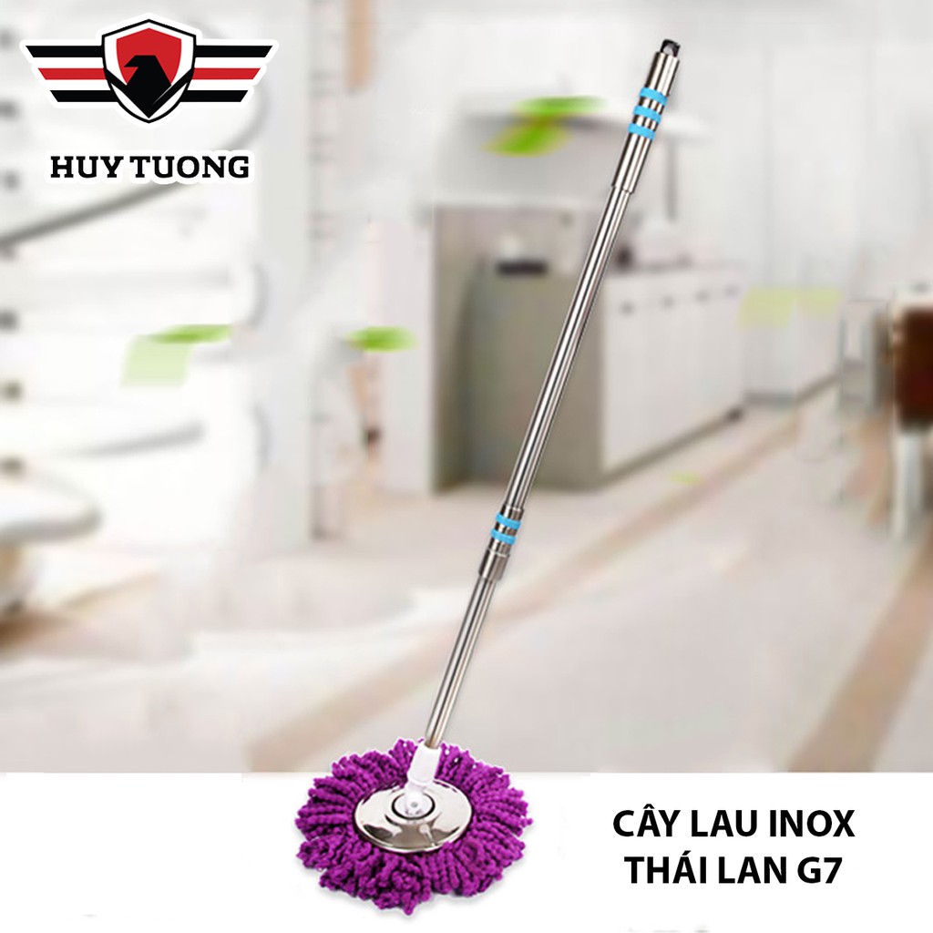 Cây lau nhà 360 độ Thái Lan inox cao cấp nhiều màu kèm bông lau nhà