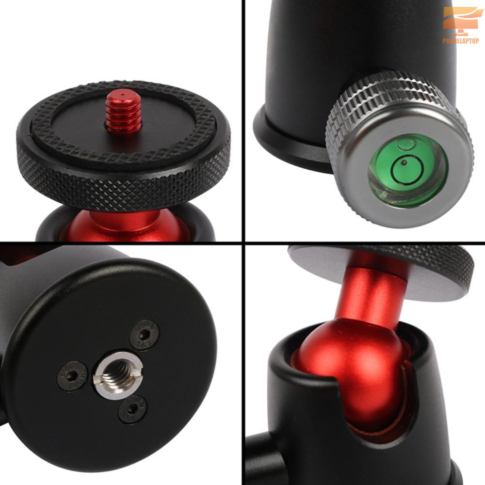 Mini Aluminum Alloy Ball Head 360 Degree Rotatable Panoramic Ball Head with  Bubble Level for DSLR LIDC Camera Tripod Cellphone