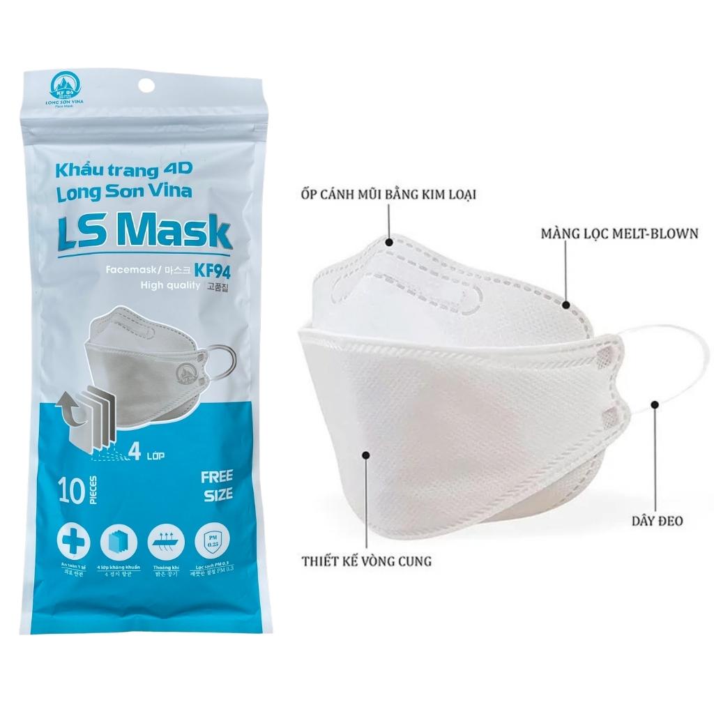 Khẩu Trang 4D KF94 LS MASK (Sét 100 Chiếc) Chống Bụi Mịn Và Kháng Khuẩn Hàng Cao Cấp