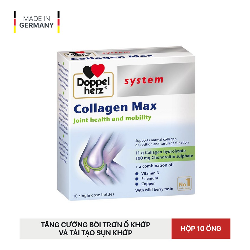 [TPCN Nhập Khẩu] Collagen thuỷ phân tăng độ linh hoạt của khớp Doppelherz Collagen Max (Hộp 10 ống/30 ống)