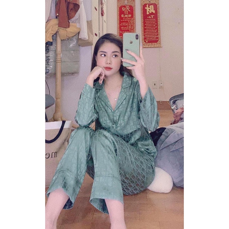 Bộ Pijama Lụa Gấm Cao Cấp Áo Tay Dài - Quần Dài
