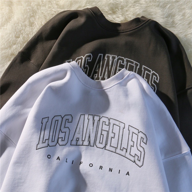 Áo Sweater nỉ da cá nam nữ trơn Los Angeles California, Áo hoodie nỉ da cá unisex thể thao cá tính Mamen Shop