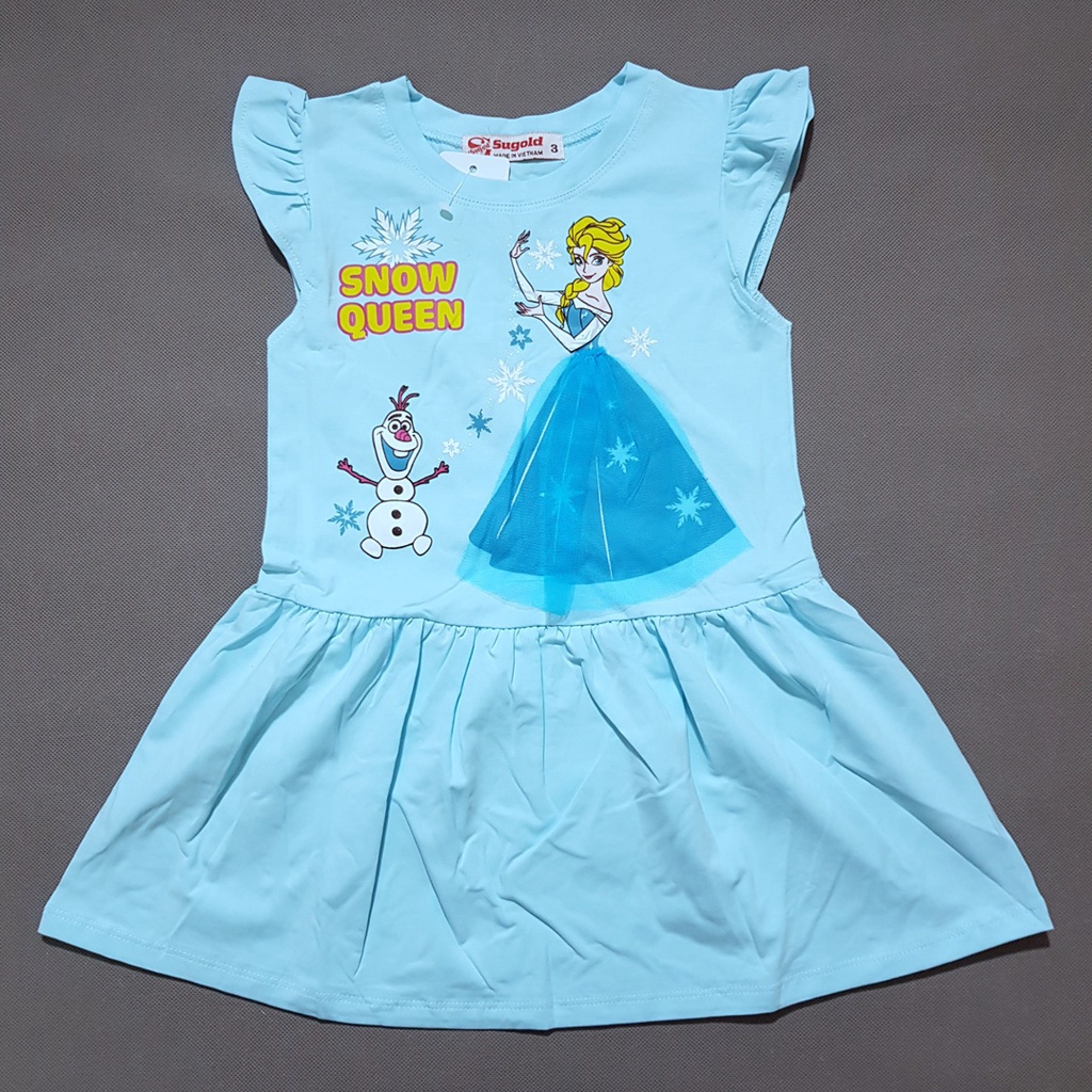 Đầm thun cotton tay cánh tiên mát mẻ công chúa elsa cho bé gái