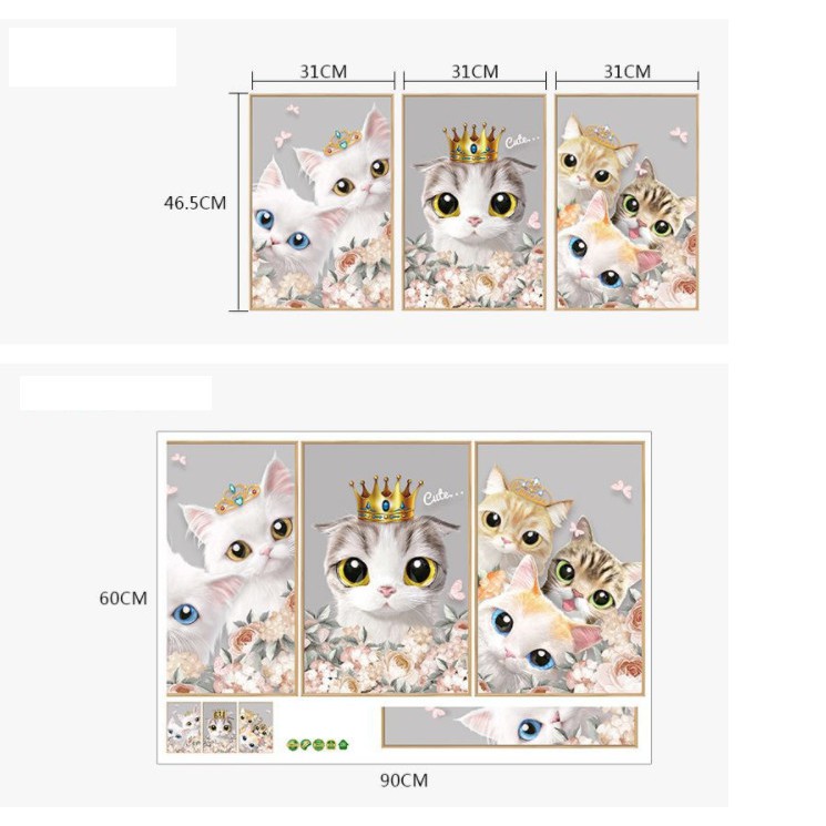 Decal dán tường trang trí - BỘ TRANH MÈO CON ĐÁNG YÊU CHO BÉ