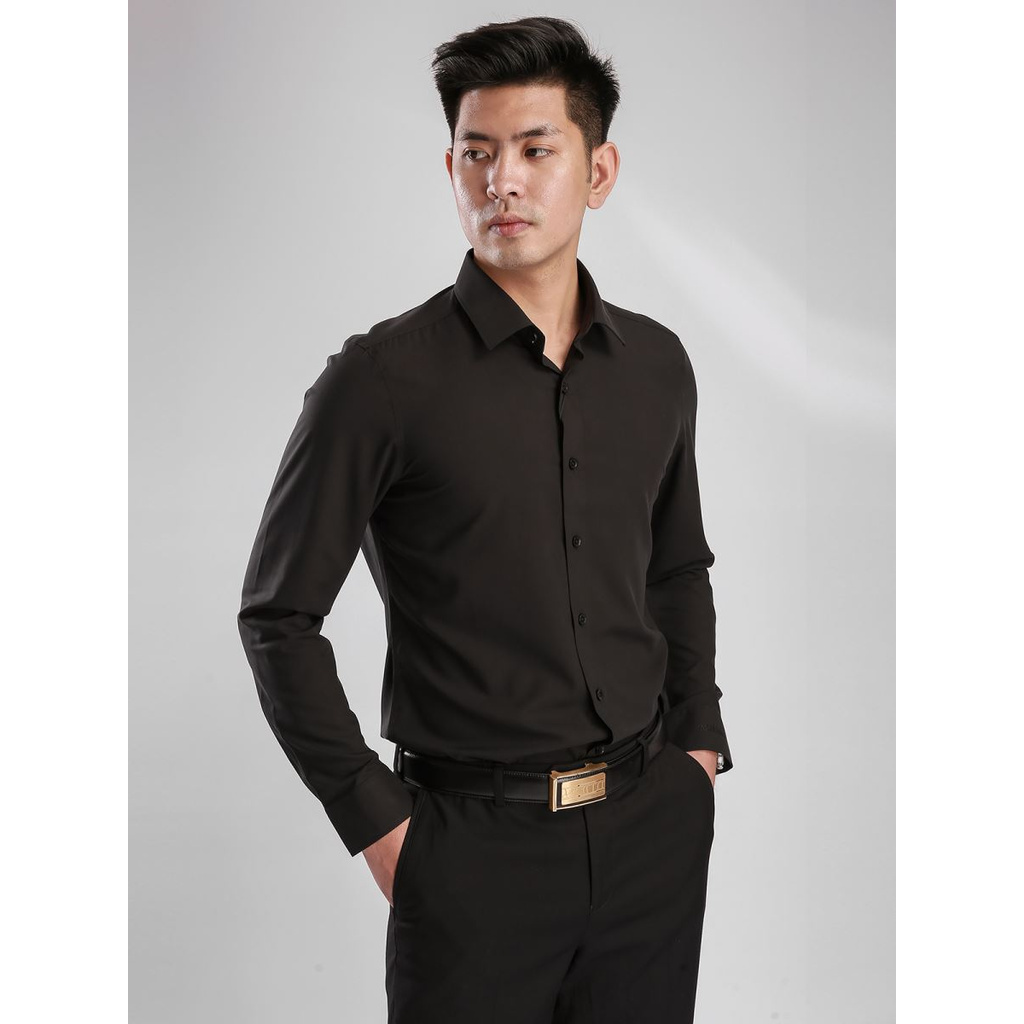 Áo Sơ Mi Nam Dài Tay ARISTINO ALS39707 Somi Công Sở Cao Cấp Màu Đen Trơn Vải Sợi Sồi Mềm Mát Dáng Ôm Không Túi | BigBuy360 - bigbuy360.vn