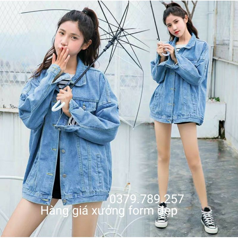 (sỉ) Áo khoác jean nữ cao cấp form rộng - áo jean nữ form 60Kg có 4 túi