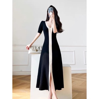 Váy len cộc tay dệt kim dáng dài