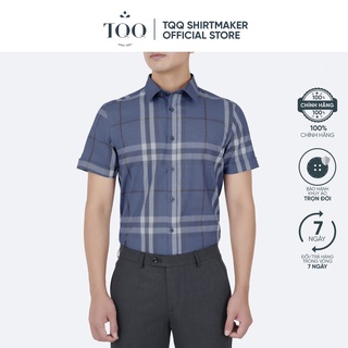 Áo sơ mi nam ngắn tay TQQ dáng Slimfit công sở ôm nhẹ K461CSC màu xanh vạt tôm phối kẻ hiện đại