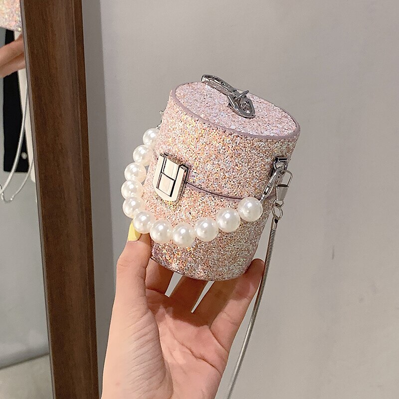 Túi đeo vai JASMIN NOIR mini hình khối quai cầm ngọc trai giả thời trang hè 2021 cho nữ đính sequin