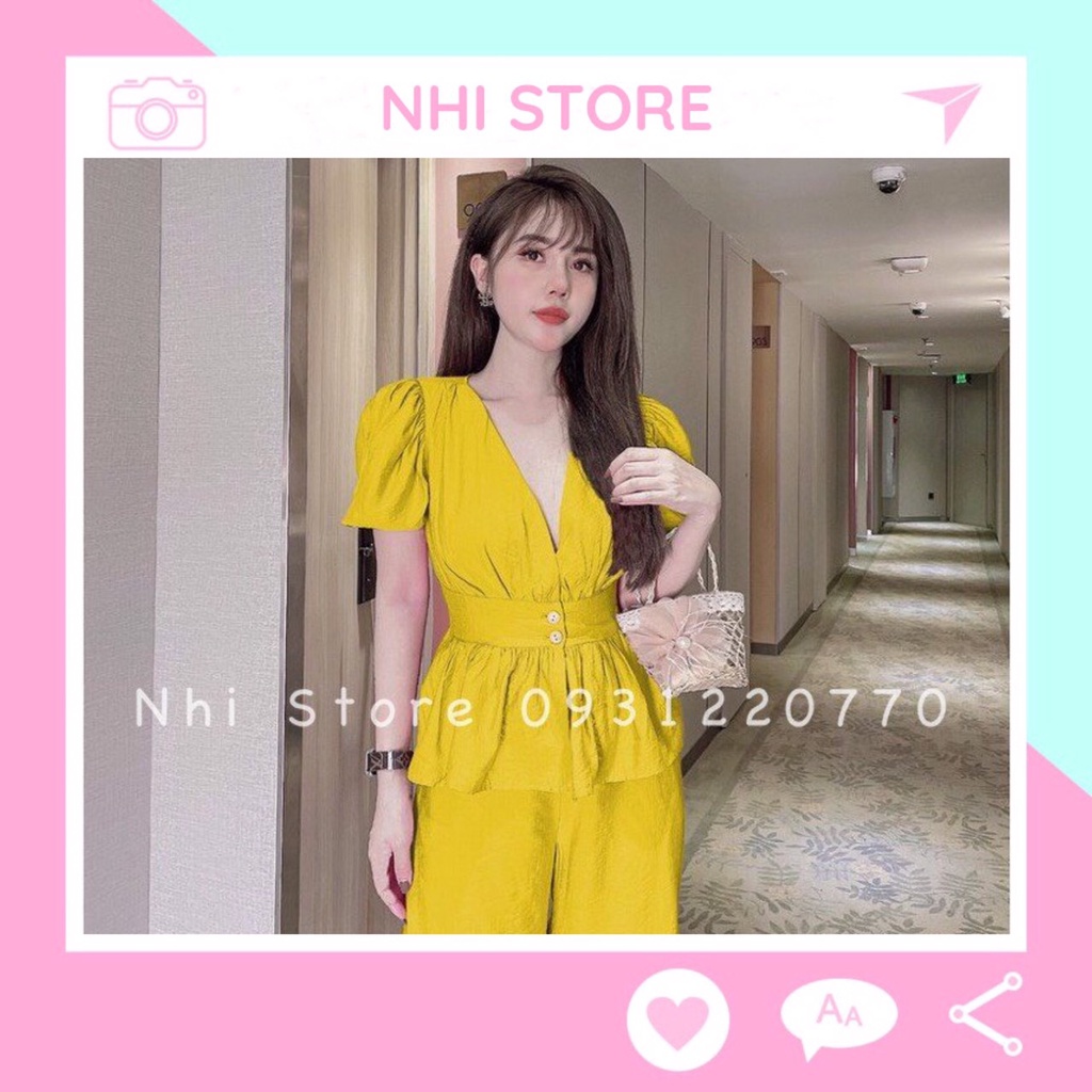 [FREESHIP 50Kg] Set Bộ Kiểu Nhistore -Bộ Quần Dài Ống Rộng Áo Cổ Đắp Tay Phồng Vải Gân Xước Freesize Dưới 57kg