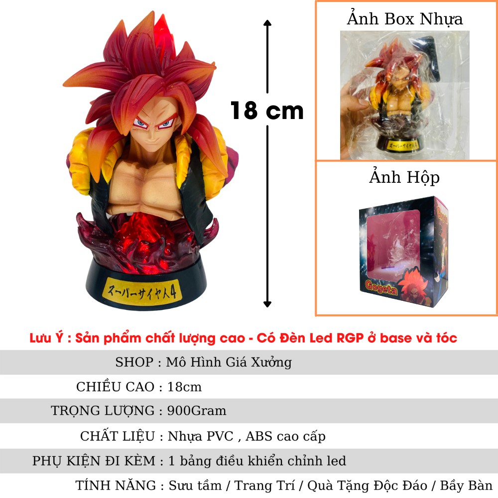 Mô hình Dragon Ball Gogeta Tượng Bán Thân + có led cao 18cm , figure 7 viên ngọc rồng sogoku , mô hình giá xưởng