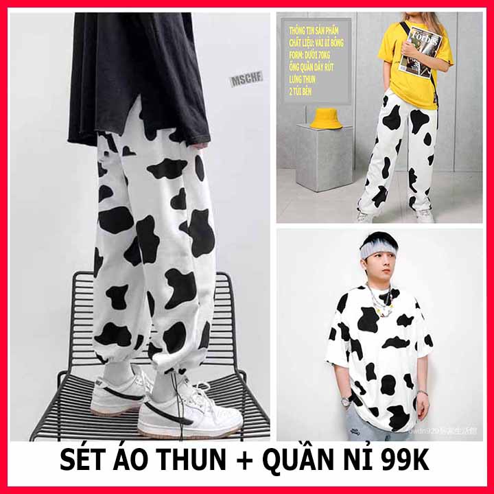 ❣️ GIÁ RẺ ❣️ Đồ Bộ Hoạt Hình Unisex BÒ SỮA 2 size, Thun Lạnh, Nam Nữ Đều Mặc Được