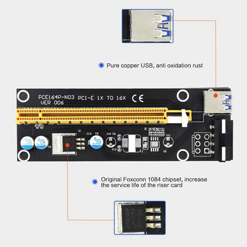 Card Chuyển Đổi Ver006 Pci-E Riser Card 006 Pcie 1x Sang 16x Sata Power 100cm 60cm Usb 3.0