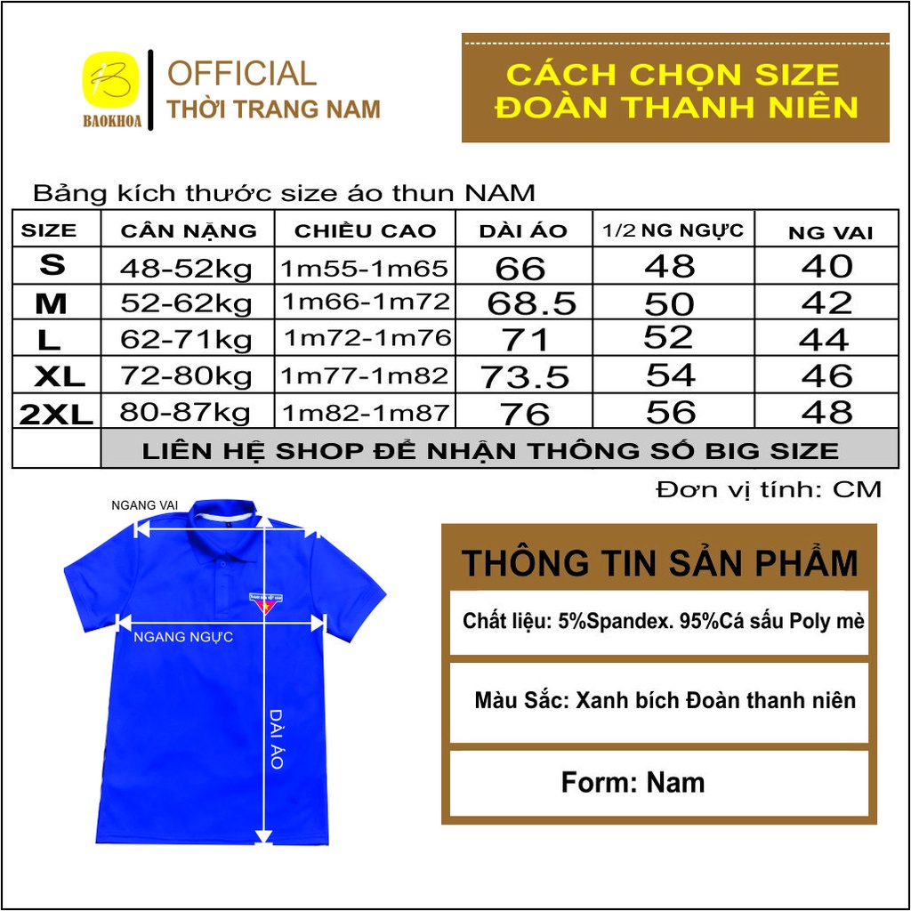 Áo thun đoàn thanh niên, áo thun, áo đoàn BAOKHOA_OFFICAL Size Nam, Nữ S-M-L-XL-2XL.