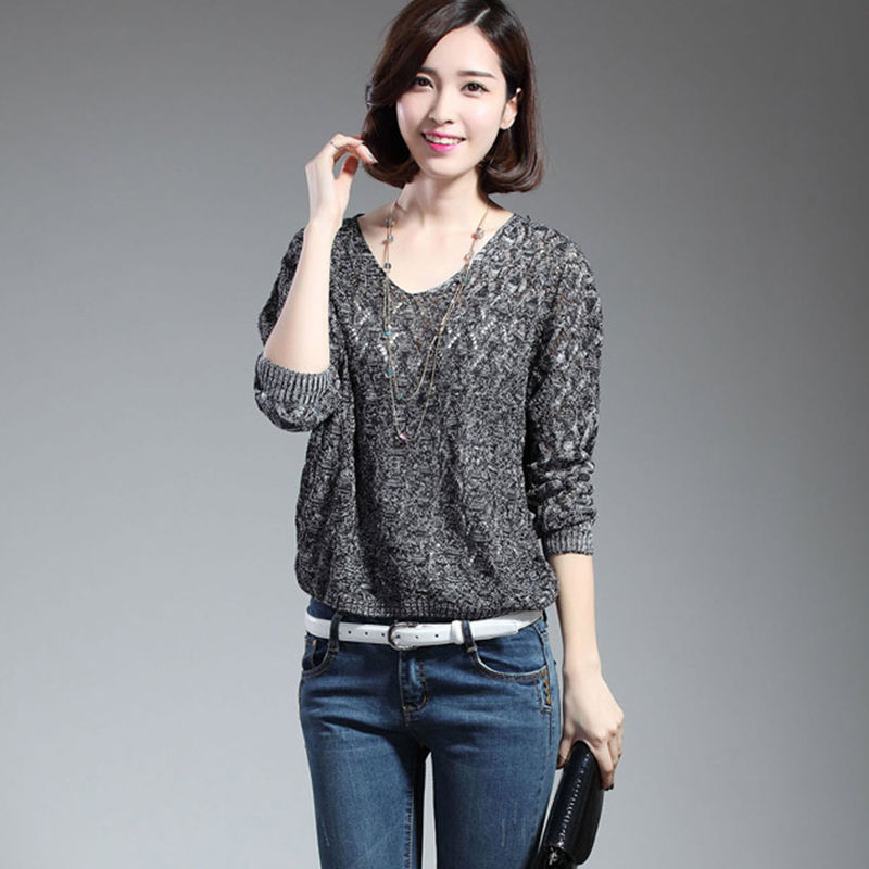 Áo Sweater tay cánh dơi cổ chữ V thiết kế mới thời trang dành cho nữ