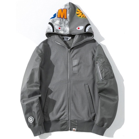 BAPE Mới Áo Khoác Hoodie Họa Tiết Rằn Ri Phối Khóa Kéo Cá Tính