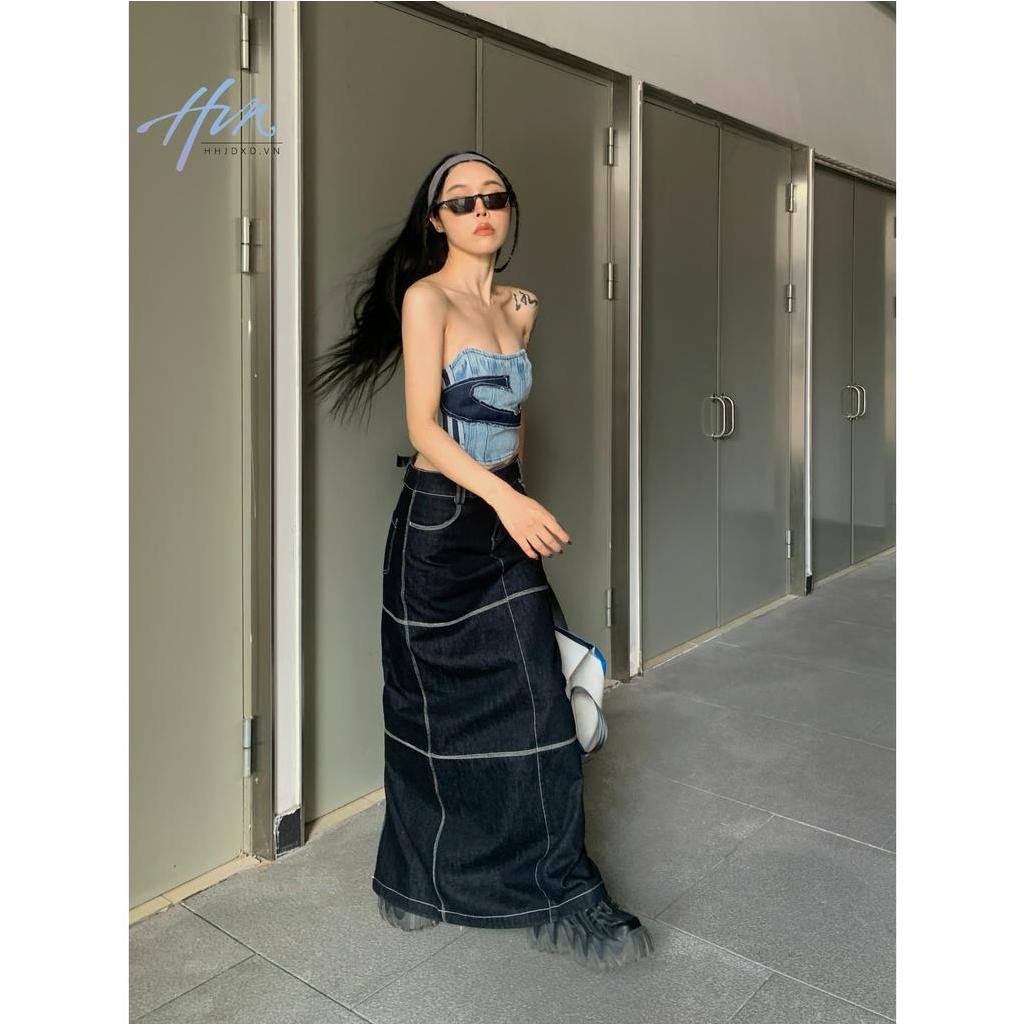 Áo Denim Lưng Cao Dáng Ngắn Phong Cách Retro Âu Mỹ Cá Tính