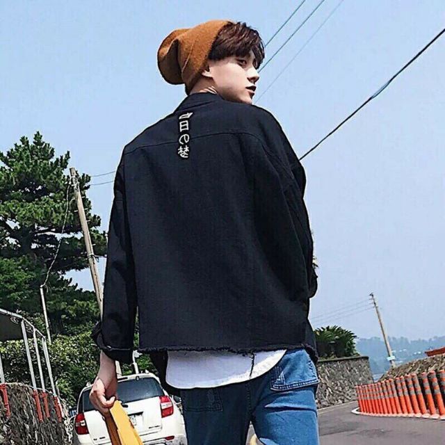 [VIP] Áo khoác jean nam nữ màu đen form rộng Japan Inspiration Text cao cấp loại 2
