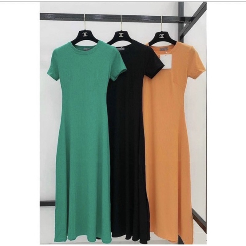 Đầm Body Thun Dáng Dài Xẻ Tà Năng Động Màu Đen (Hàng Sẵn, Ảnh Thật) alohashop91