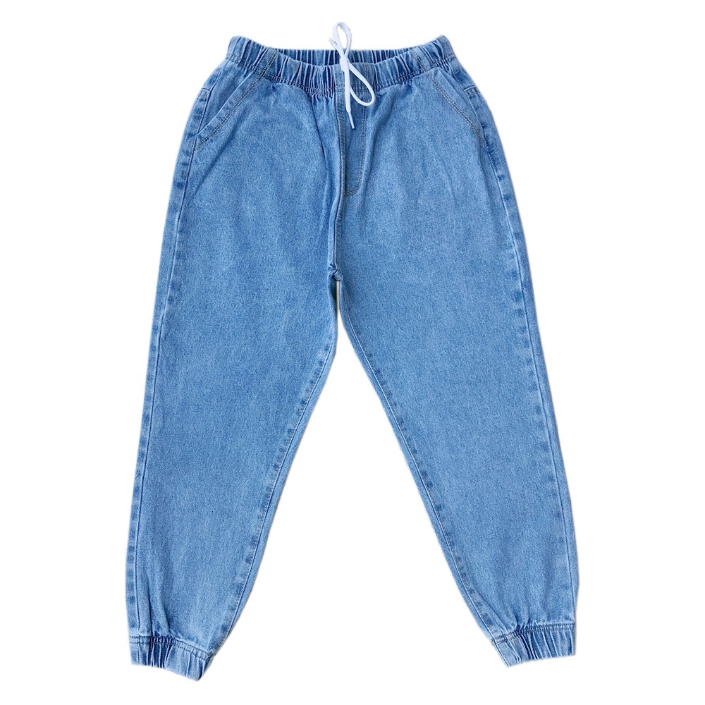 Quần jean baggy Unisex QJ003 Xanh nhạt trơn - rách lưng thun phong cách hip hop [TIEMDOJEAN]