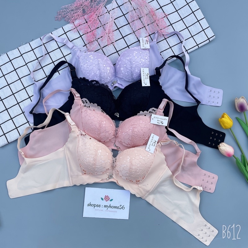 Áo ngực ko gọng phối ren mút dày nâng ngực kp01