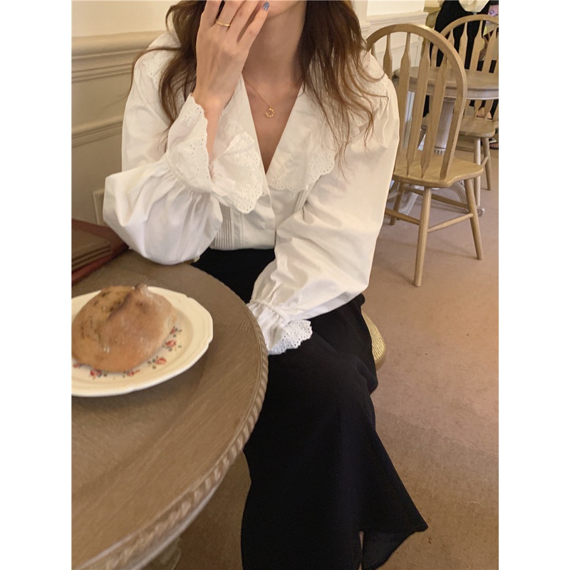 Áo sơ mi dài tay phối ren ngọt ngào phong cách mới 45557