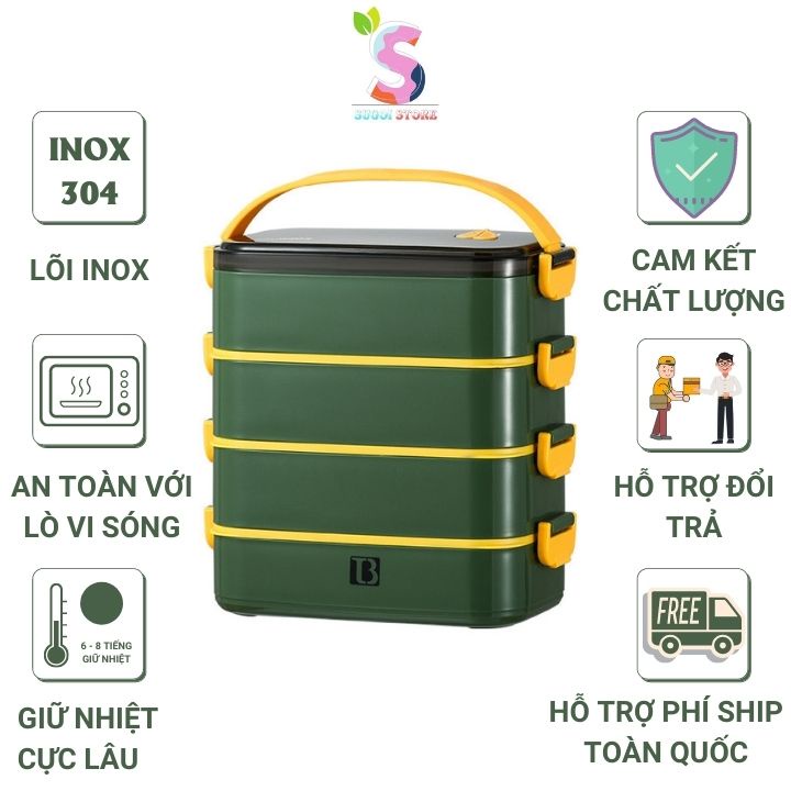 Hộp cơm giữ nhiệt văn phòng lõi inox 304 thiết kế chống tràn sử dụng an toàn trong lò vi sóng