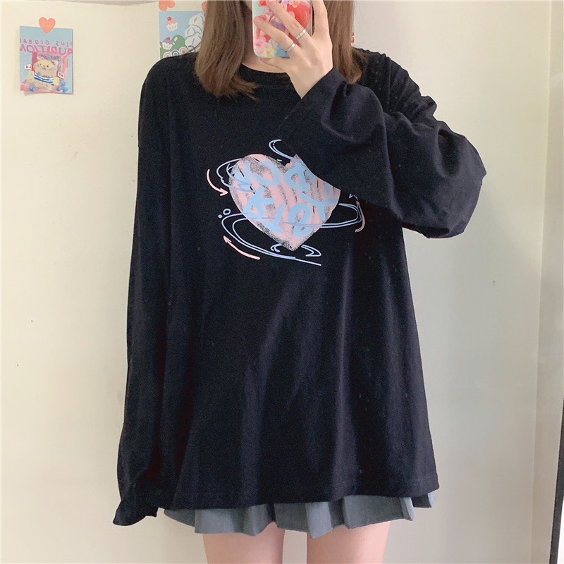 Áo thun dài tay nam nữ, áo phông dài tay unisex form rộng chất cotton dày đẹp in hình trái tim trend 2022 TD 102