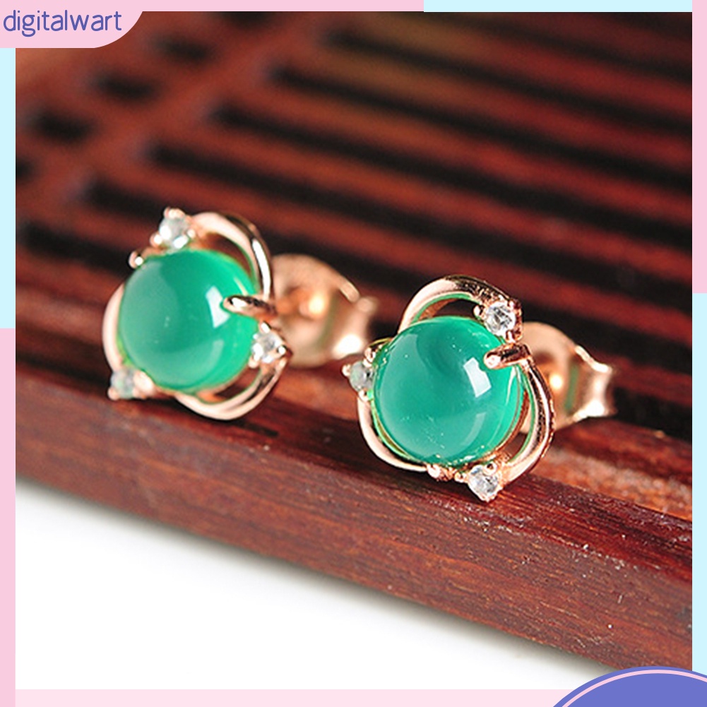 Bông tai mạ bạc hình hoa đính ngọc bích nhân tạo thời trang cho nữ