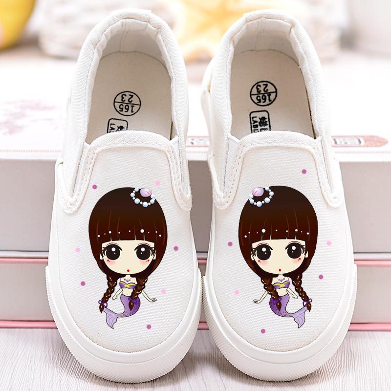 Giày Canvas Màu Trắng In Hình Công Chúa Elsa Cho Bé Gái Tiểu Học