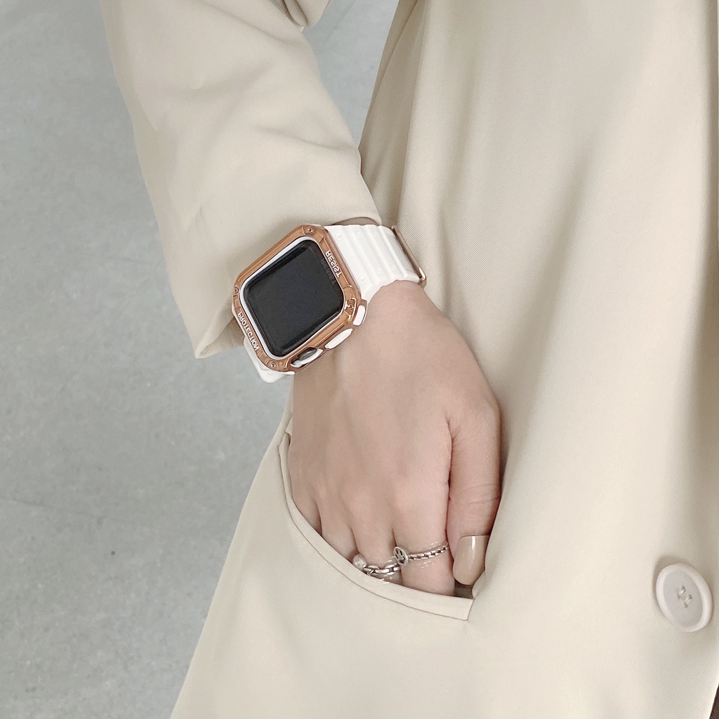 Dây đeo silicon + ốp bảo vệ thích hợp cho Apple iWatch series 7 6 SE 5 4 3 2 1 45mm 42mm 38mm Apple 44mm 40mm 41mm
