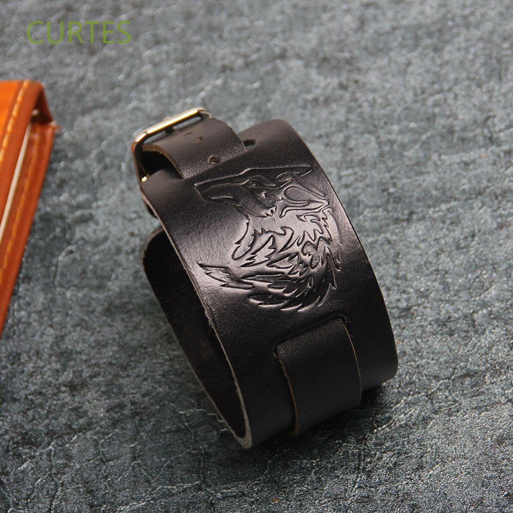 Vòng đeo tay bằng da hình đầu sói thời trang cá tính dành cho nam và nữ