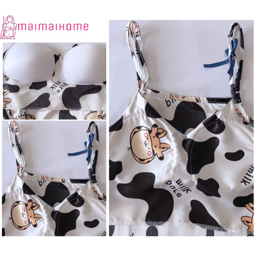 [Maimaihome] Váy Ngủ bò sữa lụa Satin cao cấp siêu dễ thương