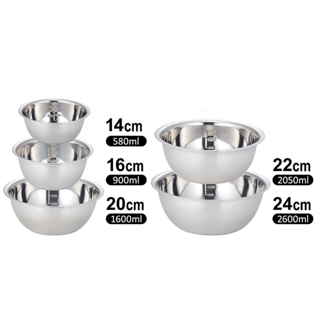 Bộ 5 Bát Trộn Inox Có Vạch Chia - Âu Trộn Inox Cao Cấp