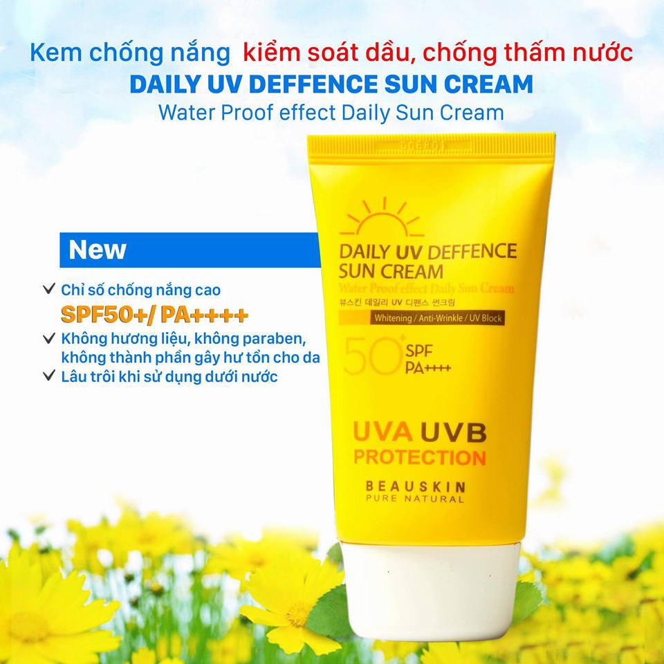 Kem chống nắng Beauskin Daily Deffence Sun Cream kiểm soát dầu, chống nước Hàn Quốc 50ml