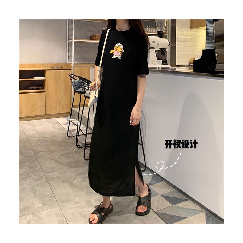 Đầm Suông Váy Suông Form Rộng In Hình Pikachuuuu Chất Chơi Dáng Dài Tay Ngắn Tà Xẻ Tinh Tế TTDS0337