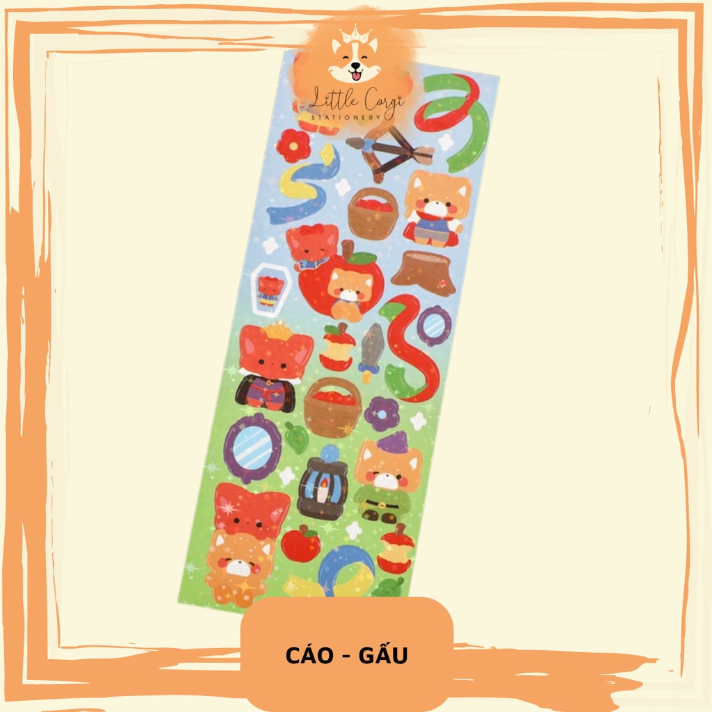 Nhãn dán sticker hologram gấu thỏ mèo, hình dán lấp lánh động vật cute trang trí sổ tay, toploader, card