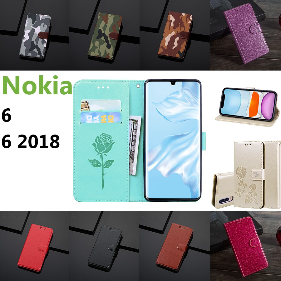 Bao da điện thoại kiêm ví đựng thẻ nắp lật từ tính chống rơi bảo vệ toàn diện cho Nokia 6/6 2018