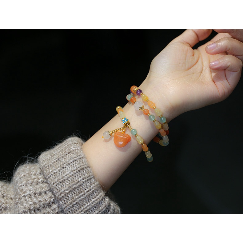 [Hàng Mới Về] Vòng Tay Đính Hạt Ngọc Bích Màu Vàng Phong Cách Dân Tộc Cổ Điển Thời Trang Mùa Hè