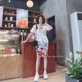 chân váy họa tiết mickey